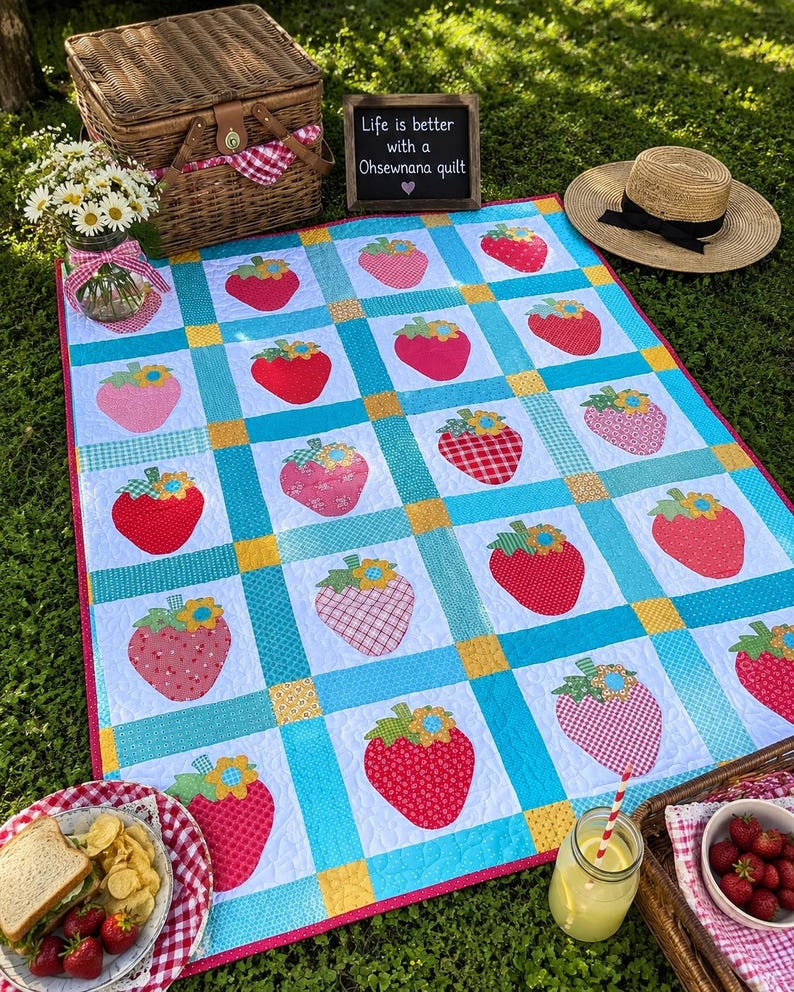 Lori Holt Strawberry Farmhouse Quilt – 53.5" x 66.5" – Luxury Heirloom Quilt – One of a Kind image 1