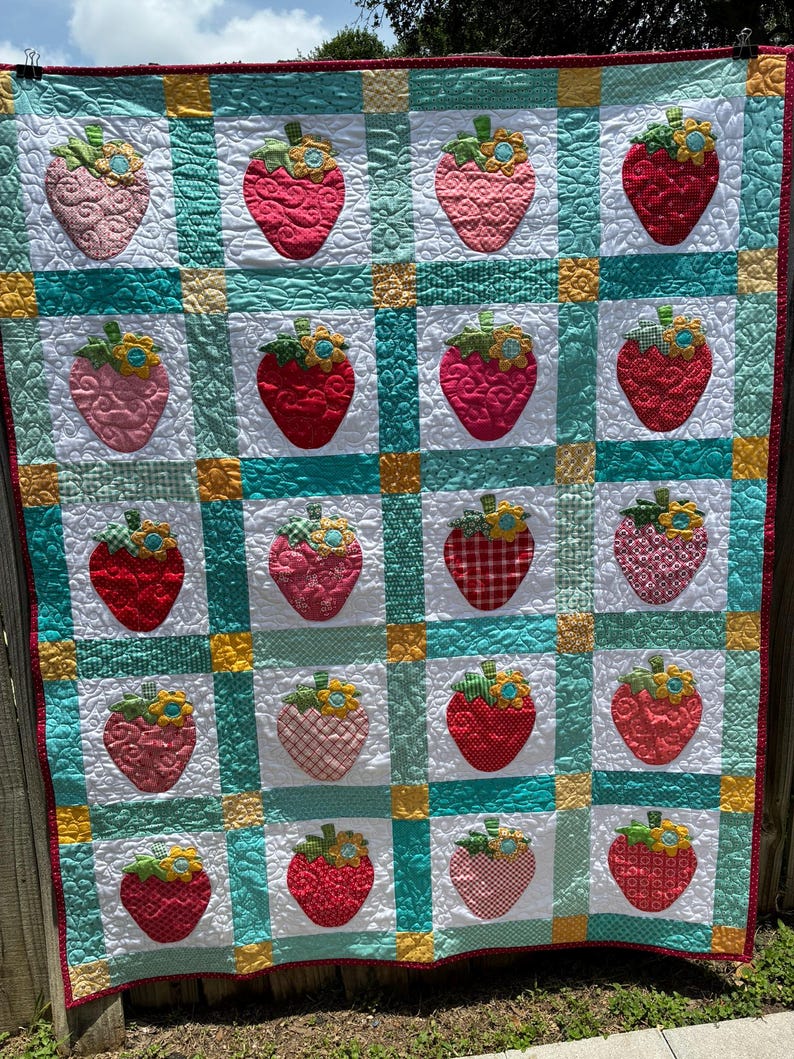 Lori Holt Strawberry Farmhouse Quilt – 53.5" x 66.5" – Luxury Heirloom Quilt – One of a Kind image 18