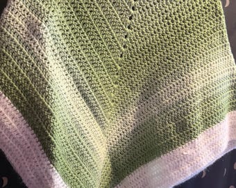 Green ombré shawl with cream edging