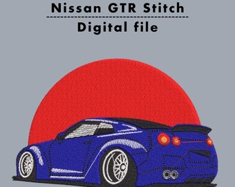 Diseño de bordado Nissan GT-R R35 Godzilla – Archivo de bordado de coche deportivo JDM (descarga digital)