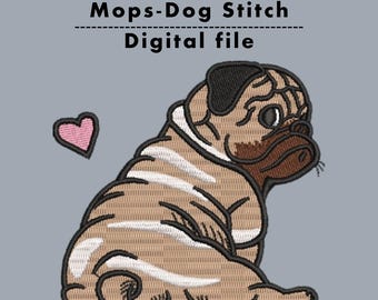 Diseño de bordado de perro pug – Archivo para máquina de fregonas tristes (descarga digital)