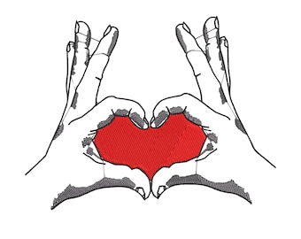 Diseño de bordado de manos en forma de corazón – Archivos digitales de puntada de bordado con símbolo de amor