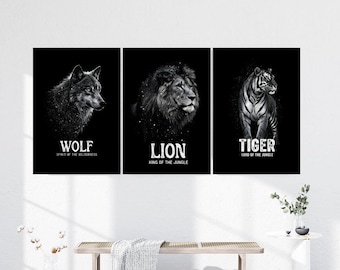 Paquete de imágenes PNG de arte digital de fauna oscura para pared, imágenes prediseñadas de animales celestiales para descarga instantánea.