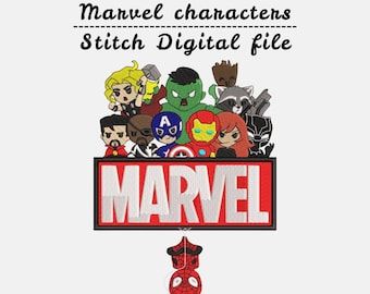 Diseño de bordado de personajes de Marvel Avengers - Archivo para máquina de bordar de los superhéroes de los Vengadores: Iron Man, Capitán América, Hulk (descarga digital)