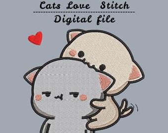 Diseño de bordado de gatito chibi – Archivo para máquina de bordar de gatos anime kawaii (descarga instantánea)