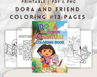 Libro para colorear de aventuras de Dora y sus amigos, 13 páginas imprimibles con hojas de actividades para niños (descarga en PDF)