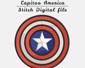 Diseño de bordado del escudo del Capitán América – Archivo de puntadas estilo cómic (descarga digital)