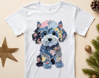Imágenes prediseñadas PNG de cachorros con retazos, diseño de perro con estampado floral vaquero para sublimación (descarga digital)