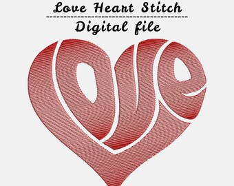 Diseño de bordado de corazón de amor – Tipografía romántica de San Valentín (Descarga digital)