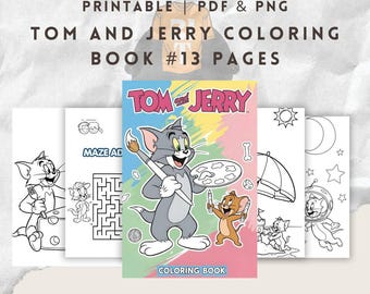 Páginas para colorear de Tom y Jerry para niños, 13 hojas de actividades de dibujos animados para imprimir, laberinto divertido del gato y el ratón, descarga instantánea.