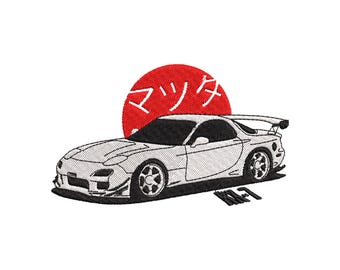 Diseño de bordado para coche Mazda RX-7 JDM – Archivo de bordado para coche deportivo japonés (descarga digital)