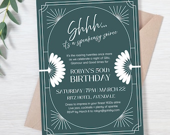 Speakeasy soiree roaring twenties birthday party invitation (digital template download)