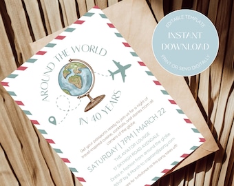Reisuitnodiging rond de wereld (digitale sjabloondownload)