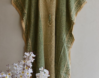 Lichtgewicht blokkaftankaftan met print van Indiase bagru en taille met trekkoord