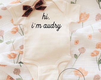 Baby Name Bodysuit ,   , Hello World Outfit, Newborn Outfit, Take Home Outfit, Personalized , Name , Alphabet Name, Ollie and Penny