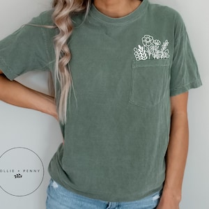 Wildflowers Pocket TShirt, Comfort Colors, Floral Shirt, Botanical Shirt, Nature Lover Shirt, Plant shirts, Graphic Tees, Ollie and Penny