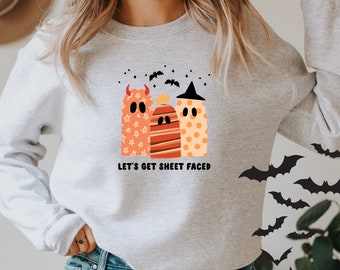 Let's Get Sheet Faced Sweatshirt, Halloween Sweatshirt, Pumpkin Sweatshirt, Witch Sweatshirt, Graphic Sweatshirt, Oversized, Ollie and Penny