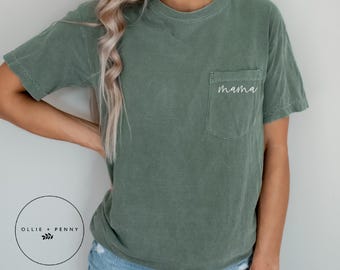 Mama Shirt, Comfort Colors Mama Shirt, Pocket Mama Shirt, Pregnancy Reveal Shirt, Mama Shirt, Mother&#39;s Day Shirt, Blanch, Ollie and Penny