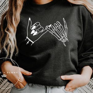 Skeleton Pinky Swear Sweatshirt , Halloween Adult Sweatshirt , Halloween Sweatshirt for Women, Halloween Sweatshirt, Spooky Babe Sweatshirt