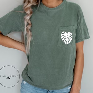 Monstera Pocket Shirt , Comfort Color Wash,  Shirt, Plant Shirt, Plant Gift, Plant Lover Gift,  Plant T,shirt