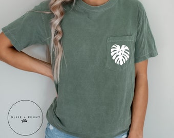 Monstera Pocket Shirt , Comfort Color Wash,  Shirt, Plant Shirt, Plant Gift, Plant Lover Gift,  Plant T,shirt