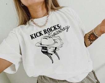 Kick Rocks Cowboy Tee, Vintage Graphic Tee, Cowgirl Shirt, Comfort Color Tee, Oversized Tee, Ollie and Penny, Retro Graphic, DTF