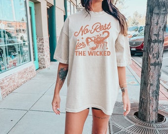 No Rest for the Wicked Tee, Vintage Graphic Tee, Cowgirl Shirt, Comfort Color Tee, Grunge Tee, Oversized Tee, Ollie and Penny, Retro Tee,DTF