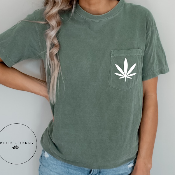 Marijuana  Leaf Pocket Shirt , Comfort Color Wash, Cannabis Shirt, Weed Shirt, Marijuana Shirt, Weed Tee, Marijuana Tee