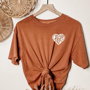 Coffee Shirt, Coffee Heart Shirt, Coffee Lover Gift, Oversized Shirt, Barista gift,  (filled), , Ollie and Penny, Comfort Colors