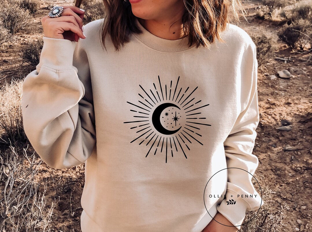 Moon Sunburst Sweatshirt celestial Stars Lunar Mystical - Etsy