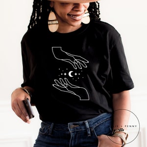 Hands and Moon Shirt,Celestial, Stars, Mystical,  shirt, Mystical shirt, Moon Shirt, Moon phases, Moon child, Moon Mama,