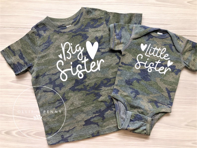 Big Sister Shirt, Little Sister Shirt, Pregnancy Reveal, Matching Shirt, Big Sister Announcement, Pregnancy Announcement, Camo 