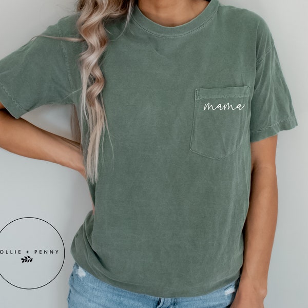 Mama Shirt, Comfort Colors Mama Shirt, Pocket Mama Shirt, Pregnancy Reveal Shirt, Mama Shirt, Mother's Day Shirt, Blanch, Ollie and Penny