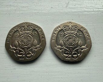 イギリス 20ペンス硬貨、1982年～2000年、イングランド王冠ローズ