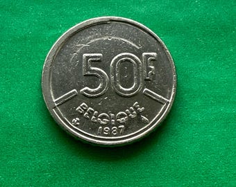 ヴィンテージ ベルギー 1980 5 フラン硬貨。王冠、豊穣の角。直径 19