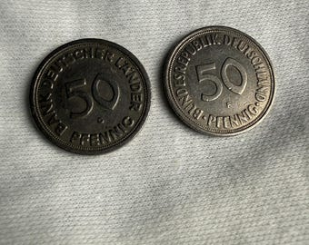 ヴィンテージ 50 ペニヒ ドイツ コイン: 1949 ～ 1950 年、ドイツ
