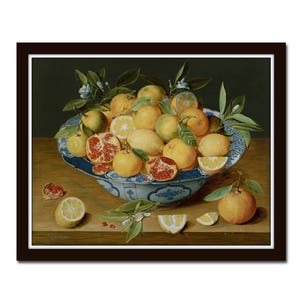 Citrus Still Life, Lemon Print, Chinoiserie Art, Botanical Print, Botanical Art, Wall Art, Lemon, Orange, Giclee, Blue and White Porcelain