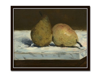Painting of Two Pears,  Vintage Fruit Print, Art Print, Antique Botanical, Wall Art, Kitchen Art