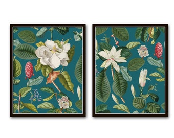 Vintage Magnolia Botanical Collage Print Set No. 1, Antique Botanical Art, Vintage Magnolia Prints, Wall Art, Botanical Prints, Southern Art