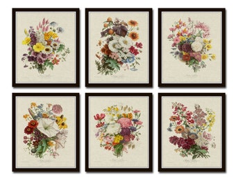 French Botanical Collage Print Set No. 6, Vintage Botanical Prints, French Bouquet Prints, Botanical Prints, Giclee, Wall Art, Print Set