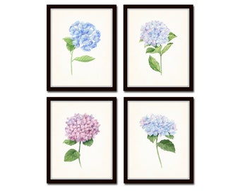 Hydrangea Print Set, Botanical Prints, Watercolor Botanical Prints, Art Print, Botanical Print Set, Wall Art, Flower Prints