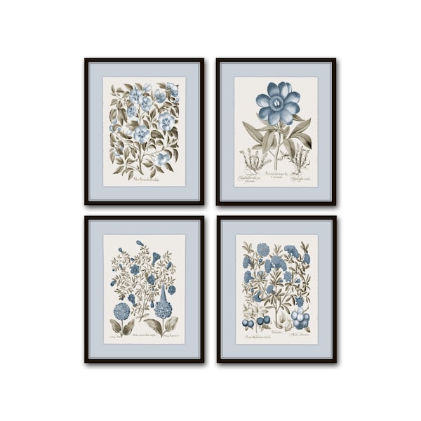Vintage Sepia y Azul Botánico Impresión Set No. 3, Arte Botánico, Impresiones Botánicas Vintage, Arte de pared, Arte collage, Arte Botánico Antiguo