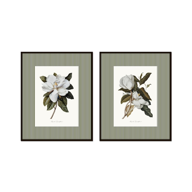 Vintage Magnolia Collage Print Set , Vintage Botanical Prints, Wall Art ...