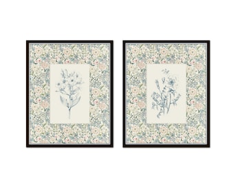 Vintage Sketch Botanical William Morris Print Set No. 2, Vintage Botanical, William Morris, Vintage Textile Print, Wall Art, Collage Art