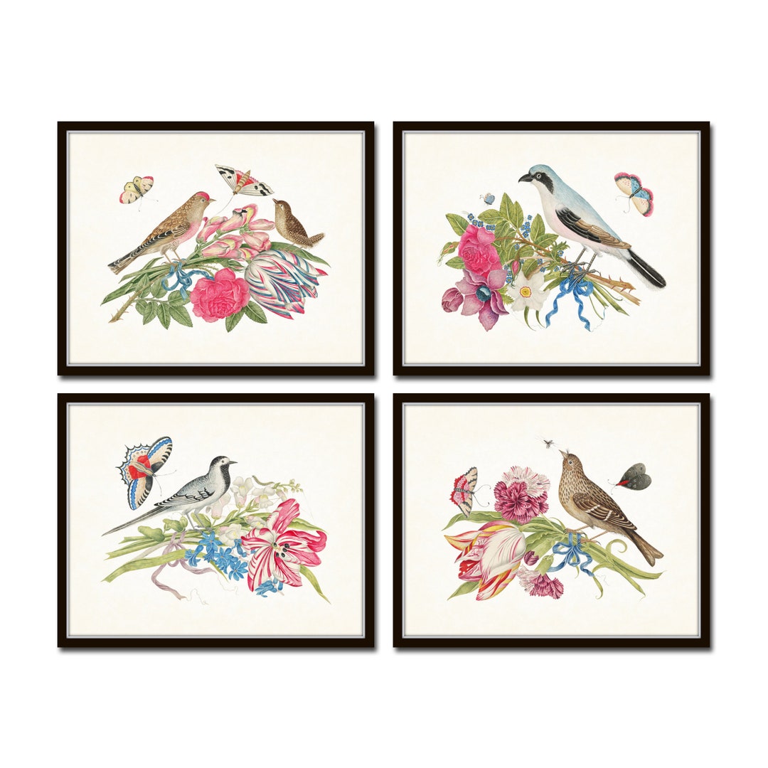 Birds and Blooms Print Set No. 1, Bird and Botanical Giclee Set of 2 ...