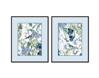Vintage Bird and Botanical Collage Print Set No. 12, Botanical Art, Vintage Bird Prints, Wall Art, Home Decor, Grandmillennial, Chinoiserie