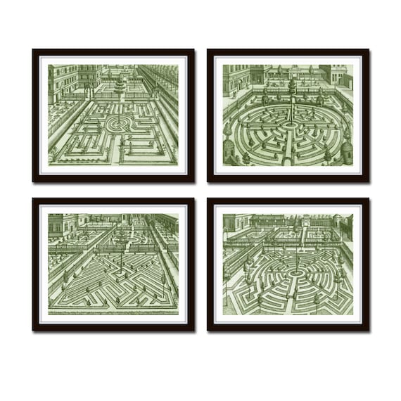 Antique Garden Plans Green Print Set No. 1, Garden Design, French 