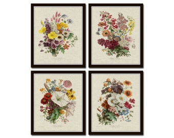 French Botanical Print Set No. 2, Vintage Botanical Prints, French Bouquet Prints, Botanical Prints, Giclee, Art Print,  Wall Art, Print Set