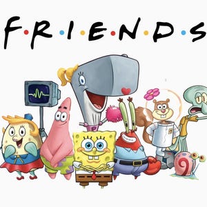 SpongeBob Friends Mashup Comfort Colors Tee, Bikini Bottom Crew Illustration Personalized Unisex