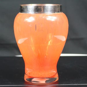 Vintage Amici Art Glass Vase – Mottled Burnt Orange with Silver-Plated Rim